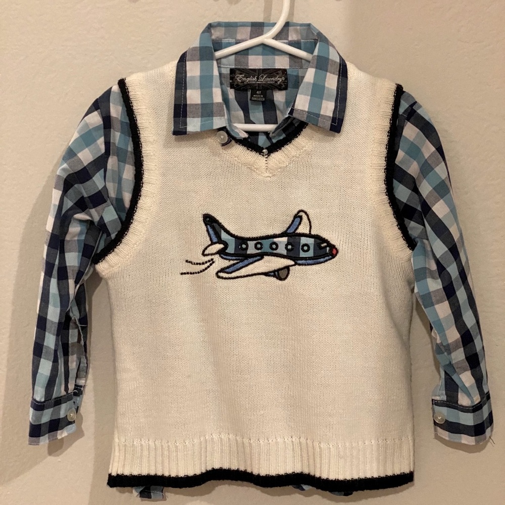 Toddler Boys Airplane Sweater Vest & Dress Shirt